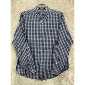 Polo Ralph Lauren Men's Shirt Blue Plaid XXL Classic Fit Long Sleeve Linen Blend